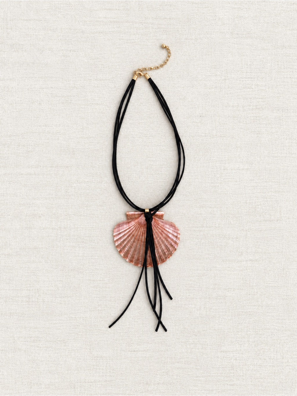 Shell Pendant Necklace with Black Cord - Pink Shell